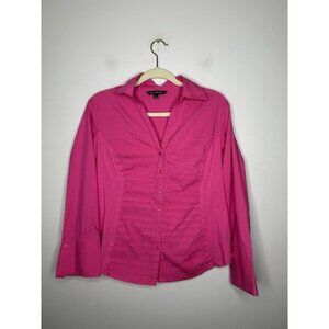 Zac & Rachel Womens Pink Pleated Long Sleeve Button Up Shirt Size Large
